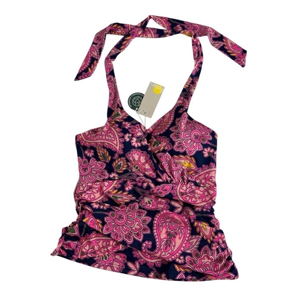Boden Sz 8 Tankini Swimsuit Top Blue & Pink Paisley NWT